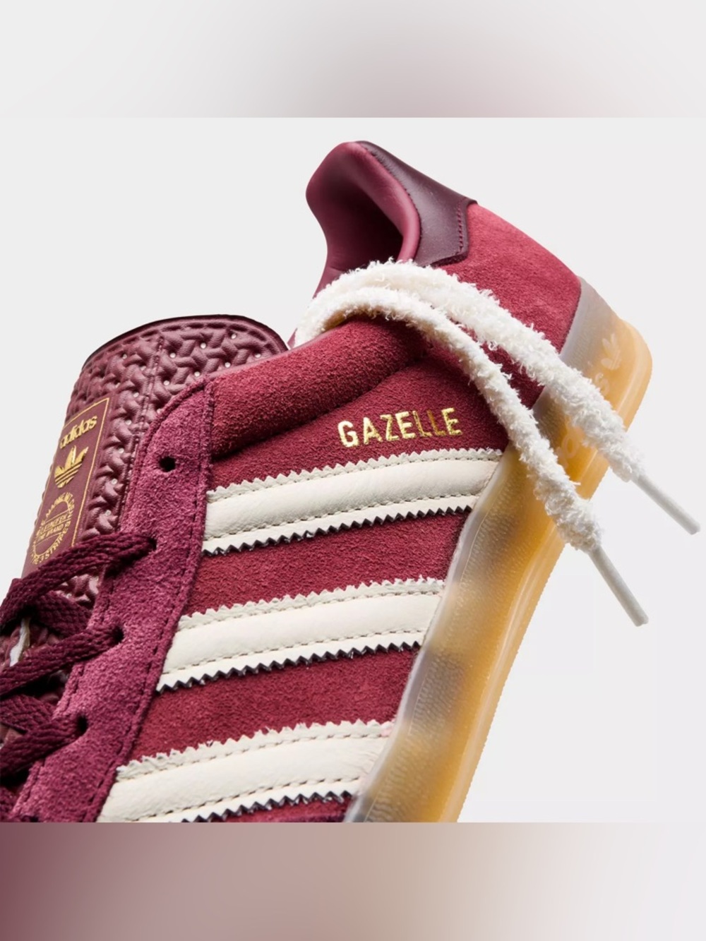 ADIDAS Gazelle Suede Sneakers in Burgundy Gazelle Indoor Shadow Red Off White - Picture 4 of 11